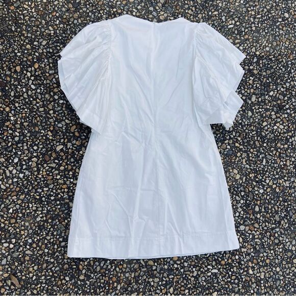 Mable white poplin cotton flutter sleeve mini dress S - Picture 4 of 4